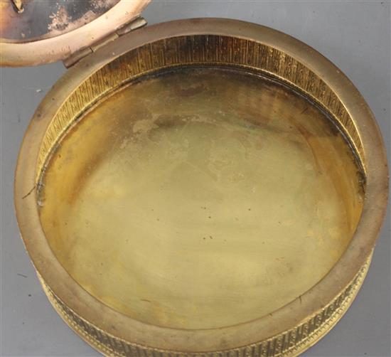 A late 19th century Palais Royale ormolu casket, diameter 5in.